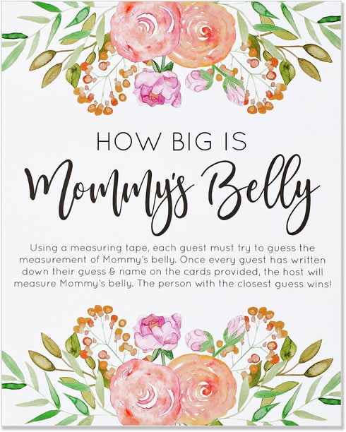 Sparkle and Bash Baby Shower Measuring Game - Pink 28-Piece Set - How Big is Mommy’s Belly with 24 Guess Cards, 3 Pink Tapes & Sign for Moms-to-Be...