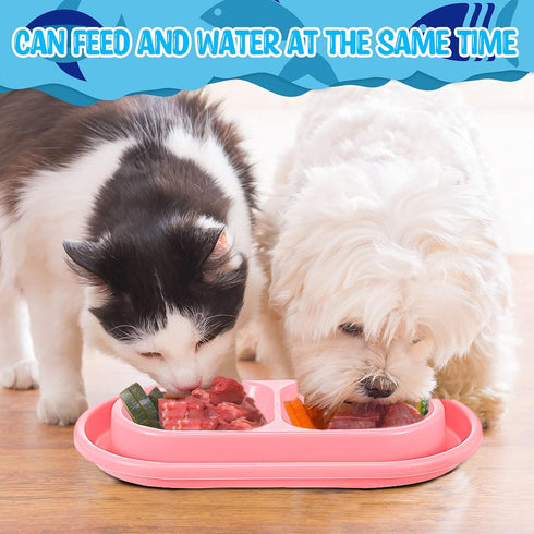2 Pieces Cat Food Bowls Basic Dog Bowls Plastic Double Pet Food Water Bowls Feeding Bowl Tray Cat Eating and Drinking Bowl No Spill for Cats Dogs ...