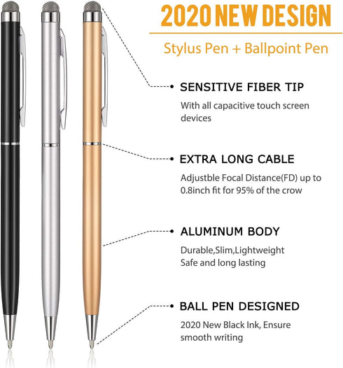 Outus 12 Pieces Stylus Pens for Touch Screens, Retractable Fiber Tip 2 in 1 Capacitive Stylus Ballpoint Pen Compatible with iPad iPhone Tablets Sa...