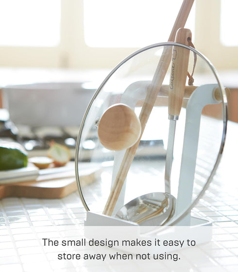 Yamazaki Home Ladle & Lid Rest - Kitchen Utensil Organizer Stand for Cooking Steel + Wood White...