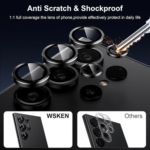 WSKEN for Samsung Galaxy S24 Ultra Camera Lens Protector, Ultra Thin Scratch Resistant 9H Tempered Glass with Aluminum Metal Circle Camera Screen ...