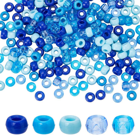 SUNNYCLUE 1000Pcs 6x9mm Pony Beads Bulk 5 Styles Blue Pony Beads Kandi Beads Hair Braid Beads Opaque Transparent Blue Plastic Pony Craft Beads for...