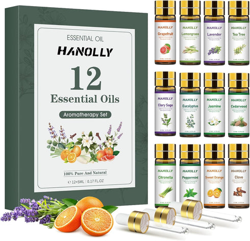 Essential Oils Set - 12 Pcs Essential Oil Kit for Diffuser, Aromatherapy, Massage, Skin Care, Soap & Candle Making - Premium Aromatherapy Diffuser...