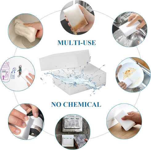 Magic Cleaning Sponges Eraser, 100 Pack Premium Melamine Sponge Foam Cleaning Pads, Dish Sponges, White Household Cleaning Scrub Sponge for Kitche...