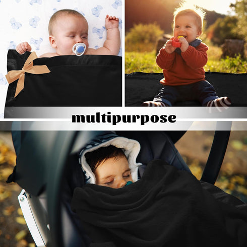 Pro Goleem Fleece Baby Blanket with 2 Inch Satin Trim Soft Anti-Static Plush Blanket for Boys and Girls Christmas Baby Gifts for Babies Black 30''...