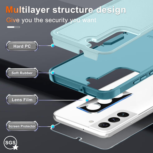 for Samsung Galaxy S22 Case, Full Body Heavy Duty Rugged Shockproof Protective Phone Cover with Lanyard Strap, Tempered Glass Screen Protector and...