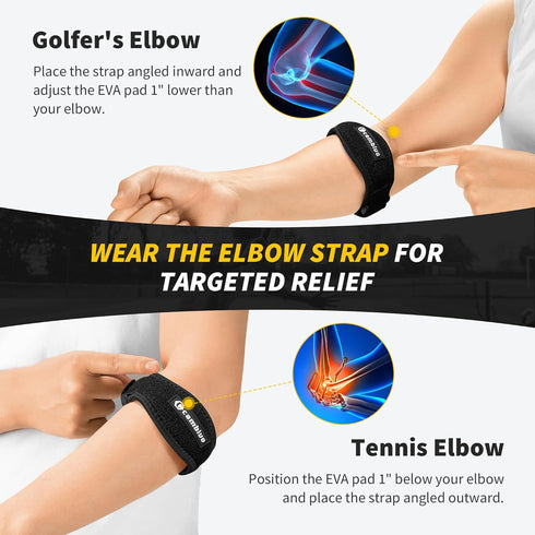 CAMBIVO Elbow Brace Set, 2Pcs Elbow Sleeves & 1Pcs Tennis Elbow Brace for Women and Men, Adjustable Elbow Strap for Tennis & Golfer's Elbow, Pain ...