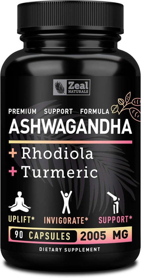 Ashwagandha Complex - Organic Ashwagandha Root Powder + Rhodiola Rosea + Turmeric - Premium Support Formula - Ashwagandha Capsules Supplement...
