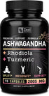 Ashwagandha Complex - Organic Ashwagandha Root Powder + Rhodiola Rosea + Turmeric - Premium Support Formula - Ashwagandha Capsules Supplement...