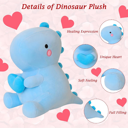 SQEQE Dinosaur Stuffed Animal, Loving Soft Dino Plush Toys with Holding Heart for Valentine Day, Sweet Romantic Anniversary Birthday Gift for Her ...