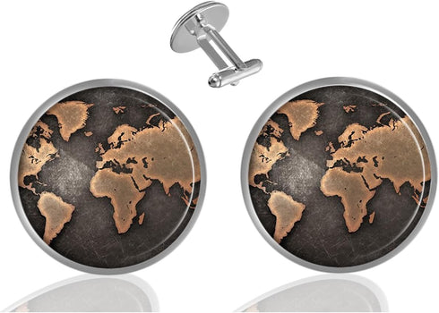 Custom Classic Jewelry Tuxedo Shirt Sliver Cufflinks Men's Unique Business Wedding Gifts (World Map - A)...