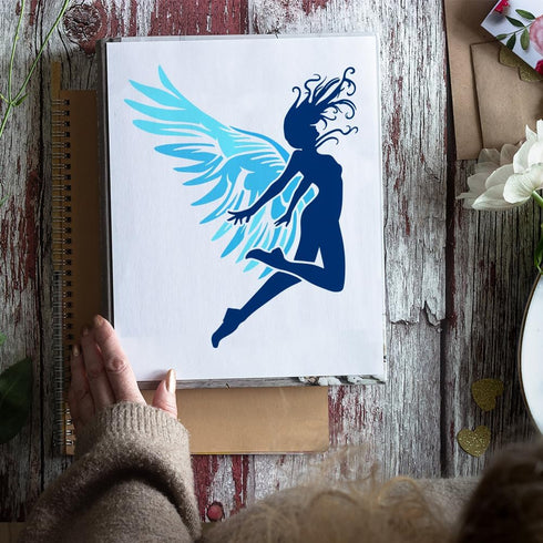FINGERINSPIRE Woman with Wings Flying Painting Stencil 11.8x11.8 inch Woman with Wings Painting Template Flying Angel Stencil Character Theme Craf...