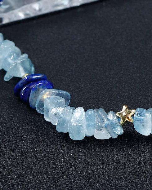 Jewever Aquamarine/Lapis Lazuli Chips Tumbled Stones Anklets Healing Crystals Anklet Bracelets for Women Energy Gemstones March Birthstone Gifts J...
