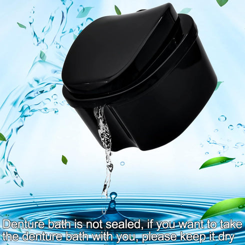 Black Denture Soaking Container Partial Denture Case, Orthodontic Retainer Cleaning Case Denture Cleaner Container Dentures Teeth Cup with Straine...