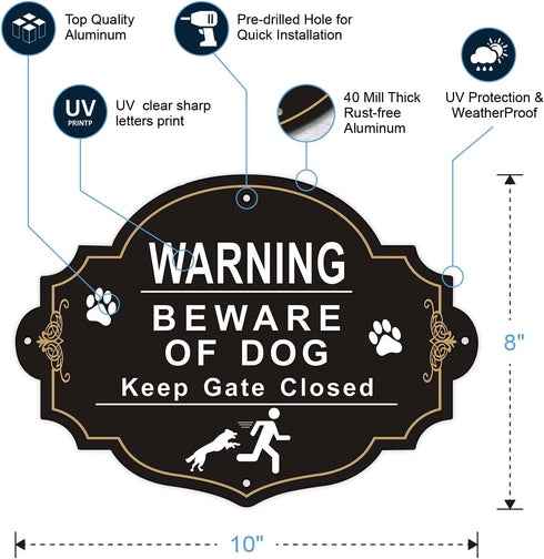 2 Pack Beware of Dog Signs for Fence, 10x8 inches Rust Free Aluminum Yard Sign, 40mil Thick Beware of Dog Sign, UV Protected & Waterproof, Outdoor...