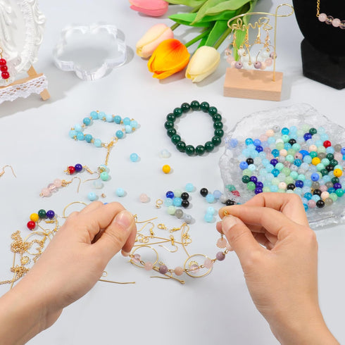 Xilitata 400 Pieces Round 8mm Glass Beads for Jewelry Making,Crystal Beads Bracelets Making Kit Glass Beads Crafts DIY Beads...