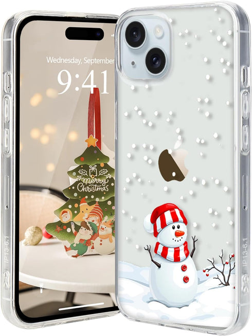 Lafunda Christmas Case for iPhone 15 Plus for Women Girls Kids Men Liquid Silicone Slim Soft TPU Bumper Cover Cute Clear Xmas Snowflake Series Pro...