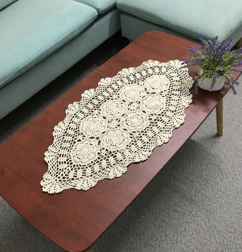 Hetao 16x27 100% Cotton Handmade Crochet lace Table Runners Oblong Tablecloth Doilies Doily,Beige...