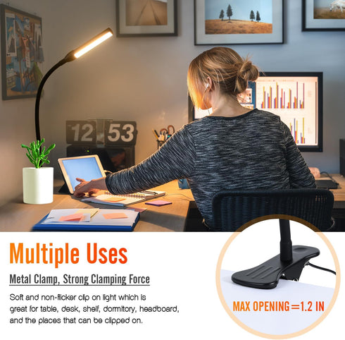 Clip on Reading Light, Clip Light, Warm & Daylight & White Light 3 Colors, Eye-Care Clamp Lamp with 10 Dimmable Illumination Modes...