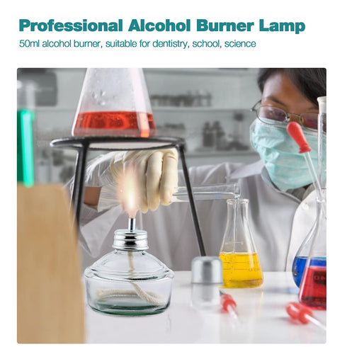 Dental Alcohol Lamp Glass Alcohol Burner Lamp Bunsen Burner with Metal Cap Dental Lab Equipment Heating 150ml with 5 Free Replacement Wicks & Funn...