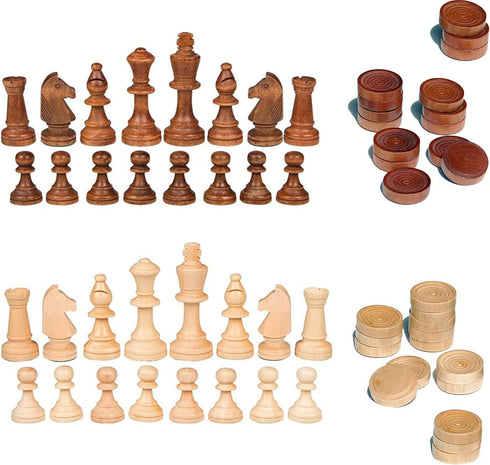2 in 1 Chess Pieces Wood Chess Pieces + Checker Pieces Without Board (3.5 inches)...