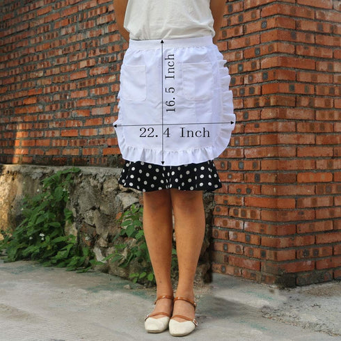 Women's Classic Half Apron with Pockets - White, Adjustable Restaurant/Christmas Apron, Easy Clean Fabric...