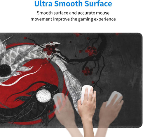 Browrrsson Japanese Art Mouusepad Japanese Art Koi Fish Gaming Mouse Pad Extended Stitched Edges Mousepad,Large Mouse Mat Desk Pad Personalized Th...