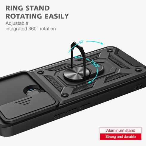 for TCL 30 XE 5G Phone Case(Not Fit TCL 30 XL), with Slide Camera Cover and 2pcs HD Screen Protector, 360° Rotation Ring Kickstand [Military Grade...