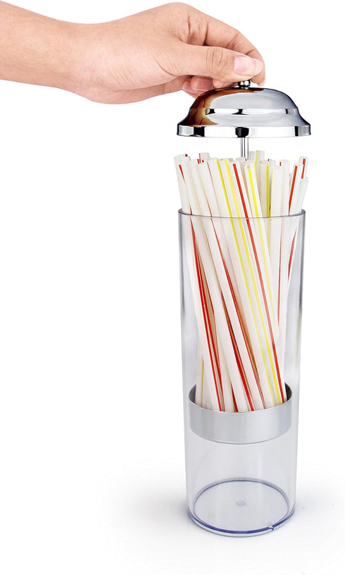New Star Foodservice 26641 Stainless Steel Straw Dispenser, 3.5-Inch by 10.6-Inch, Clear...