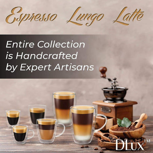 DLux Espresso Coffee Cups 3oz, Double Wall, Clear Glass set of 4 Glasses, Insulated Borosilicate Glassware Tea Cup...