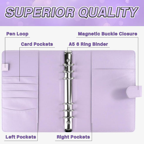 A5 Binder, Kpop Photocard Binder, 6 Ring Binder Album with 200 Card Slots, PU Leather Binder Cover with Magnetic Buckle Closure for Organizing Tra...