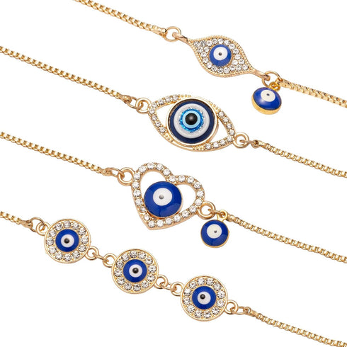 4 Pack Evil Eye Bracelets Pack for Women 14K Gold Plated Blue Evil Eye String Protection Bracelet Aesthetic Jewelry...