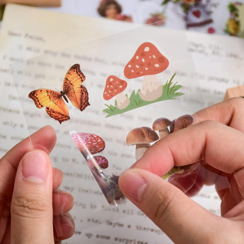 510PCS Plants Floral Scrapbook Stickers Kit Vintage Flowers Butterfly Mushroom Fall Maple Leaves Transparent Waterproof Stickers Set for Scrapbook...