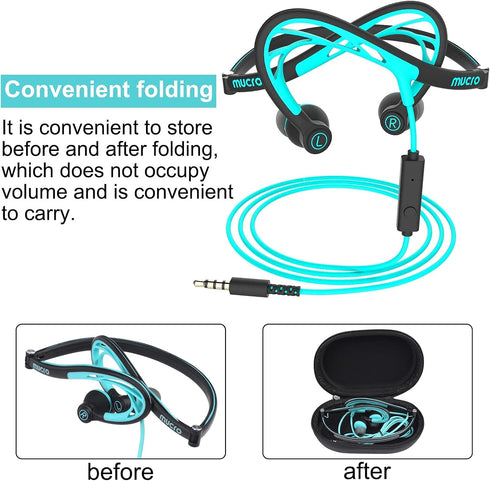 mucro Sports Headphones Wired Over Ear Behind The Neck Headphones Running Earphones Wrap Around in-Ear Stereo Earbuds with Microphone for Jogging ...