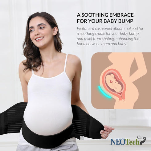 NeoTech Care Pregnancy Support Maternity Belt, Waist/Back/Abdomen Band, Belly Brace (Size M, Black Color)...