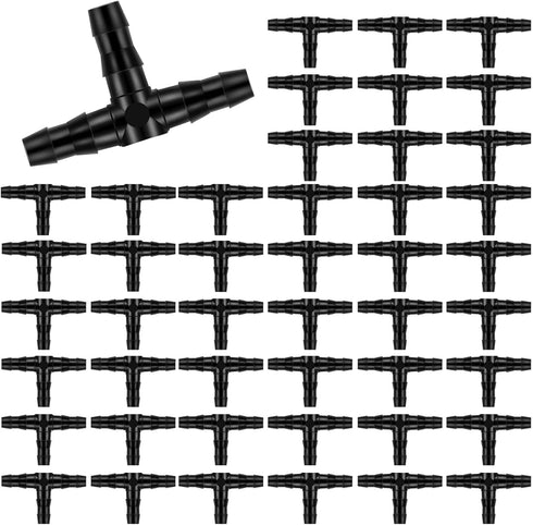 100PCS 1/4" Universal Barbed Tee Fittings, Kalolary 1/4 Inch Barbed Tee Connectors Drip Irrigation Fittings for 4mm/7mm Water Tube Parts Drip Irri...