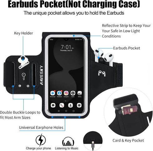 HAISSKY Running Armband with Earbuds Bag Cell Phone Armband for iPhone 14 13 12 11 Pro Max XR XS X, Galaxy S20 S10 Sweat Resistant Sports Phone Ho...