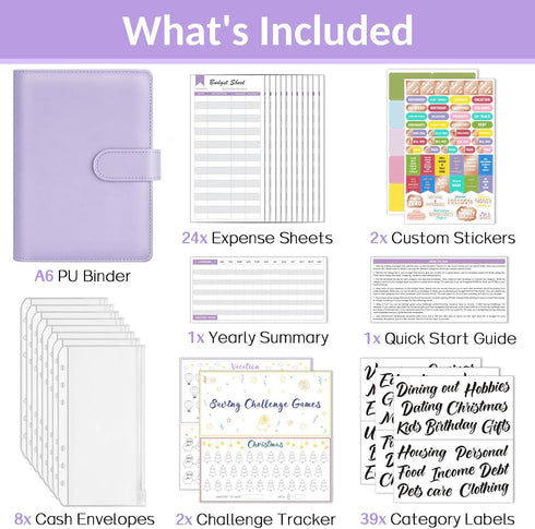 Sooez Budget Binder with Money Saving Challenge, Money Saving Binder with Cash Envelopes, Expense Sheets, Challenge Tracker & Category Labels, Env...