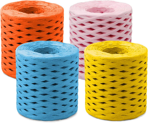 2624 Feet Christmas Raffia Ribbon,4 Rolls Raffia Paper Ribbon Christmas Gift Packing Ribbon for Gift Packing and Wrapping,DIY Craft, Holiday Decor...