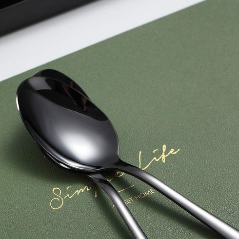 Kyraton 6-Piece 8" Stainless Steel Table Spoon Set, Titanium Black Plating, Gold Soup & Dessert Spoons, Dishwasher Safe...