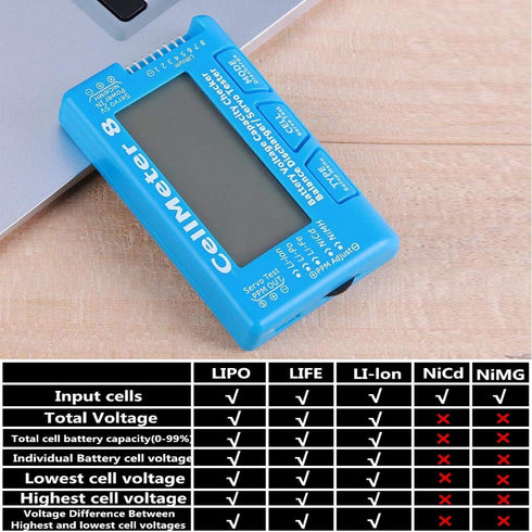 RC CellMeter 8 Digital 1S-8S Battery Capacity Checker Battery Voltage Tester LCD Backlight for LiPo Life Li-ion NiMH Nicd...