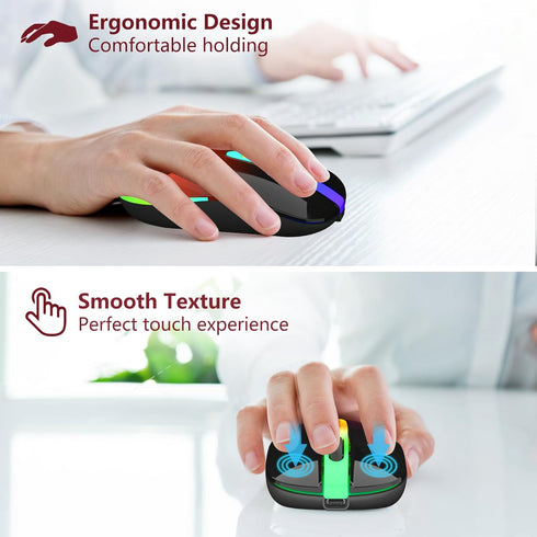 HOTLIFE Bluetooth Wireless Mouse, LED Rechargeable Slient Mouse with Dual Modes (Bluetooth 5.1+ USB C) 2.4GHz Computer Wireless Mouse for Laptop, ...