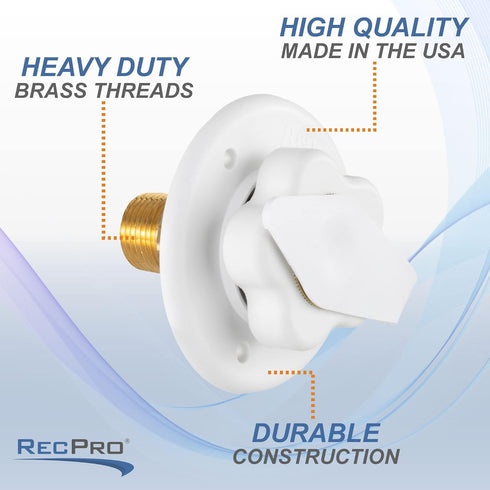 RecPro RV White City Water Fill Inlet Flange Brass with Check Valve | Made in America (No Hose Elbow)...