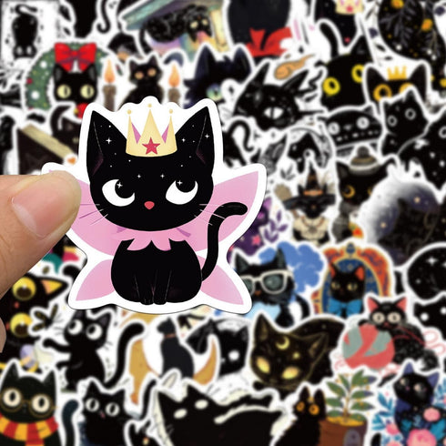 50 PCS Black Cat Stickers, Aesthetic Vinyl Waterproof Stickers for Water Bottles Laptop Phone Case Luggage Car, Black cat Stickers for Kids Classr...