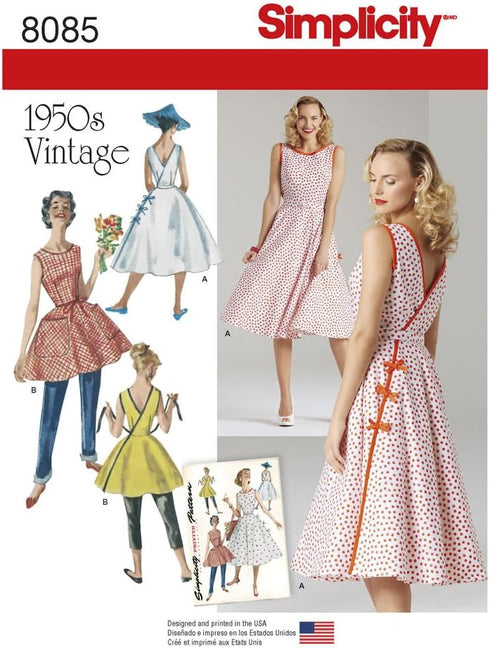 Simplicity 8085 1950's Vintage Fashion Women's Wrap Dress Sewing Patterns, Sizes 14-22...