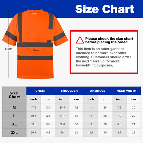 Hi Vis Safety Shirts for Men, Reflective Work Shirts with Sewing Process Reflective Tapes, Class 3 High Visibility Shirts for Men with Pocket, Ora...
