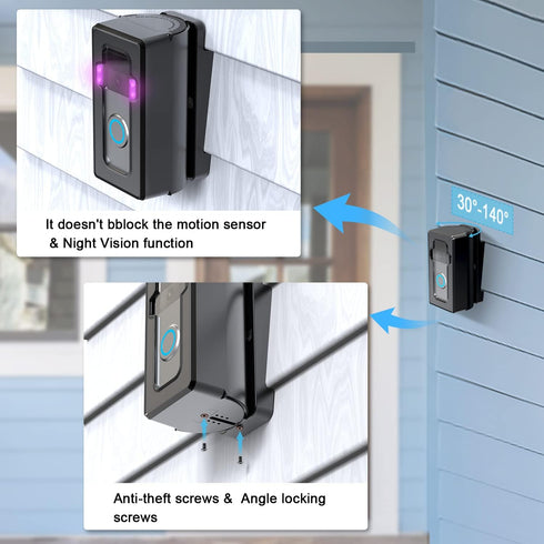 Vinyl Siding Mount Compatible with Video Doorbell 1/2/3/4, ajustable Angle 30-140 degree (4" Standard Vinyl Siding Only) Bracket for Video Doorbel...