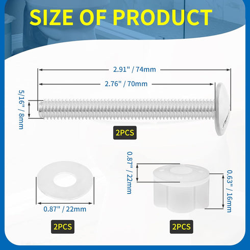 2pcs Universal Silver Toilet Seat Bolt, Stainless Steel Toilet Seat Bolts Screws Set Heavy Duty Toilet Seat Accessories Bathroom Replacement Parts...
