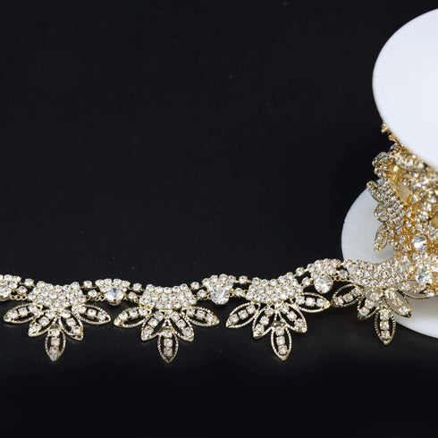 Jerler 1 Yard Tassel Rhinestone Trim, Gold Fringe Rhinestone Applique for DIY Decoration and Bridal Embellishments, Ideal for Wedding Party, 1" Wi...