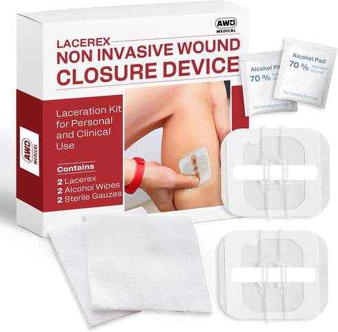 AWD Zip Stitch Wound Closure Strips - 2 Zipstitch Devices, 2 Sterile Gauzes, 2 Alcohol Wipes - Emergency Laceration Device for Cuts Without Stitch...